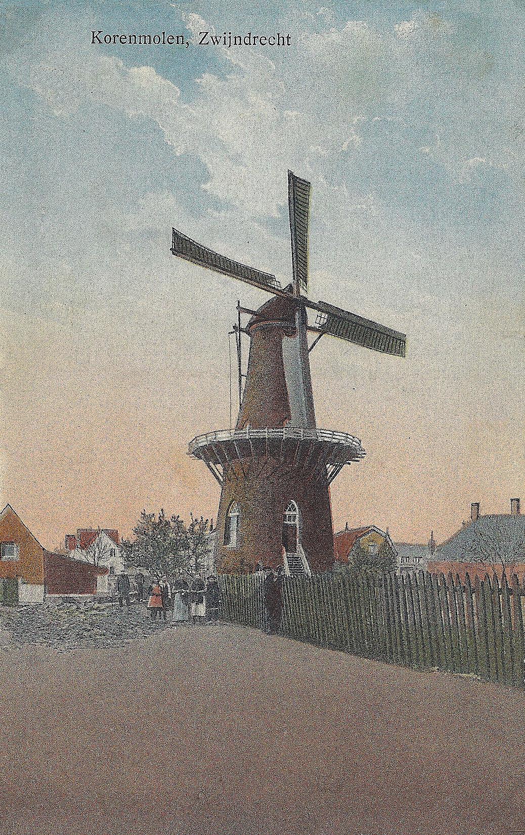 Molen 01269 Landzigt (Zwijndrecht), Ansichtkaart ingekleurd, collectie Wim Hoogvliet, 1900 ca | Database Nederlandse molens