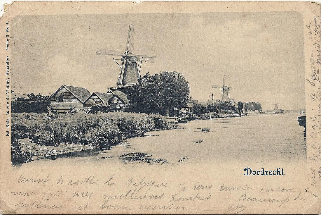 7, Molen 01519 d De Rietvink (Zwijndrecht), Ansichtkaart, collectie W. Veelen.
links het balkengat van de Rietvink,&nbsp; de Grienduil, molen Rozenburg en in de verte rechts de Welgelegen | Database Nederlandse molens