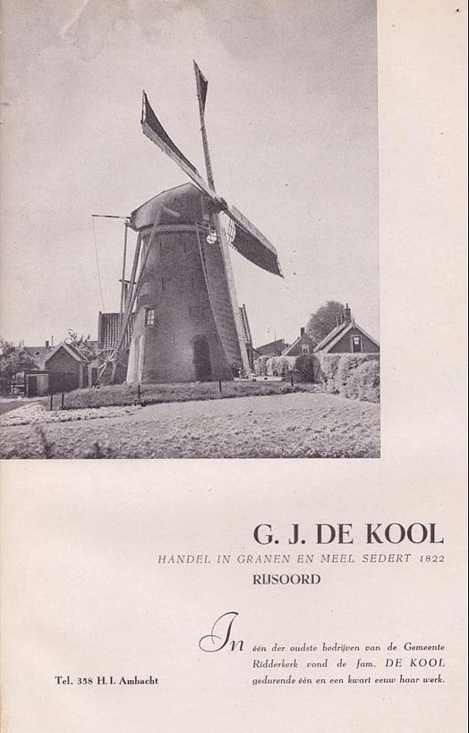 1, Molen 02766 De Kersenboom (Rijsoord), Reclamekaart | Database Nederlandse molens