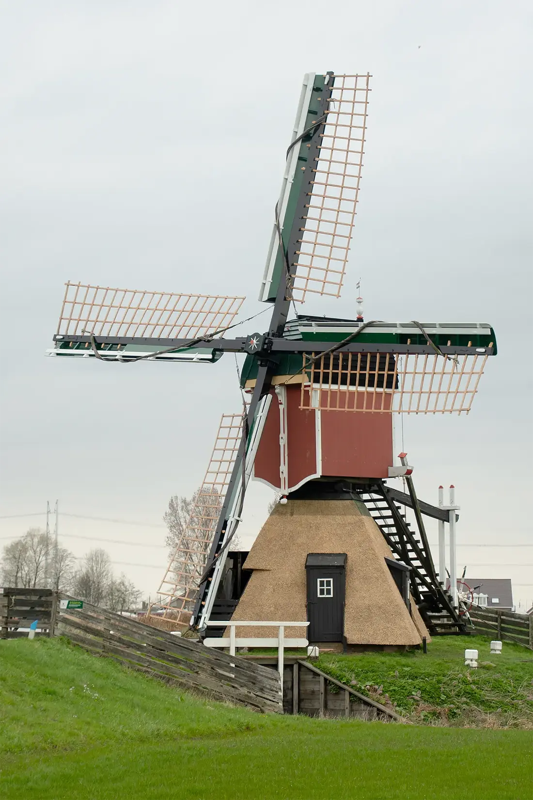 Molen 02492 Grosmolen (Hoogmade), Leo Middelkoop (17-03-2024)&nbsp;De molen met het spleetwiek-systeem zoals dat sinds kort weer aanwezig is. | Database Nederlandse molens