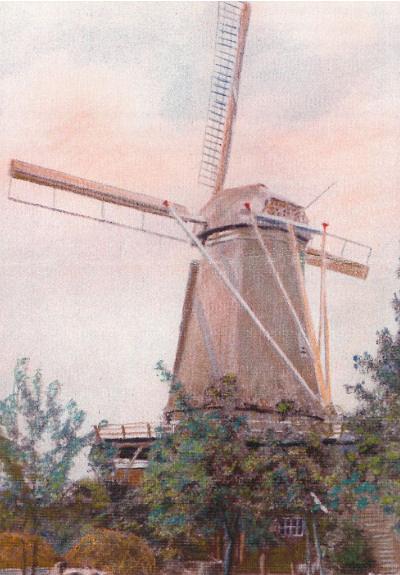 Molen 01859 Molen Koekkoek (De Vecht), krijttekening coll. P.J.A. Bevers | Database Nederlandse molens