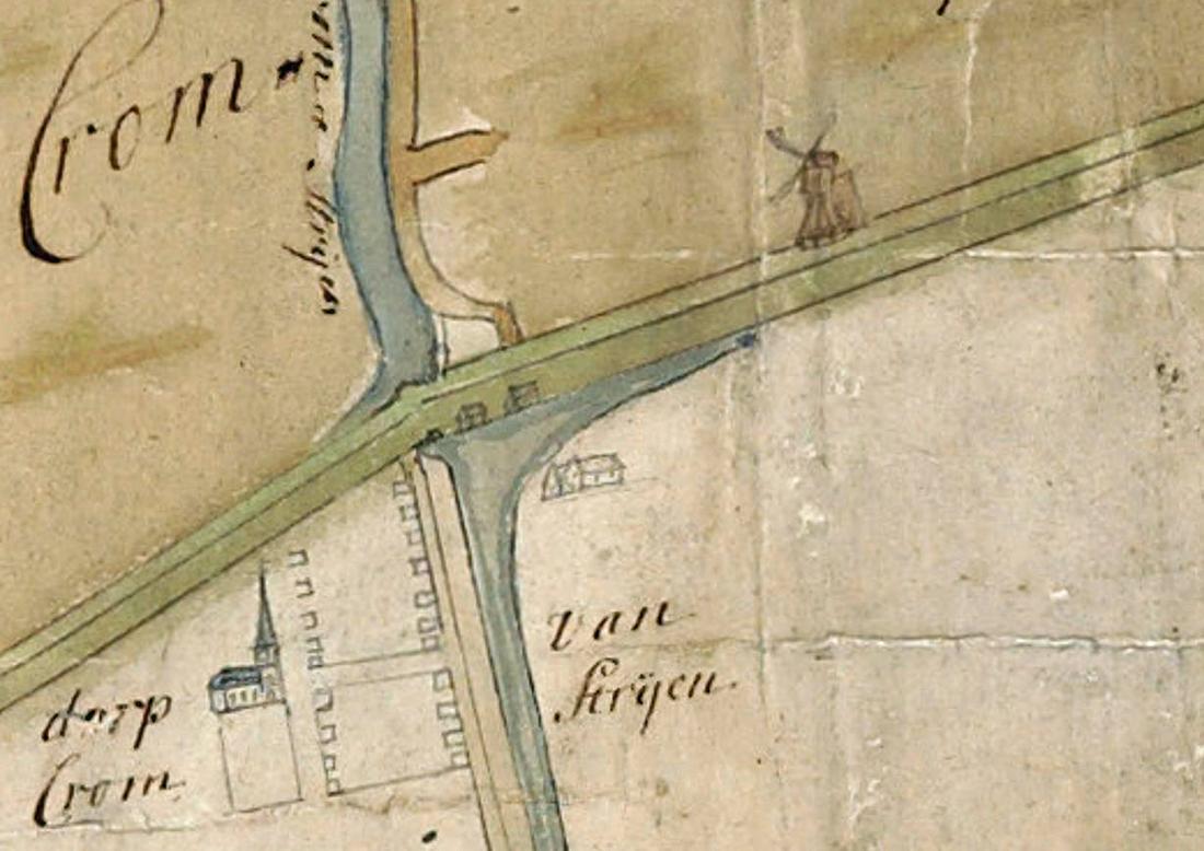 Molen 06677 x Numansdorpsche molen (Numansdorp), detail landkaart zie legenda (01-01-1655)
Detail van kaart geteken door landmeter Bastingius anno 1655. NB. Deze kaart moet 180gr gedraaid worden | Database Nederlandse molens