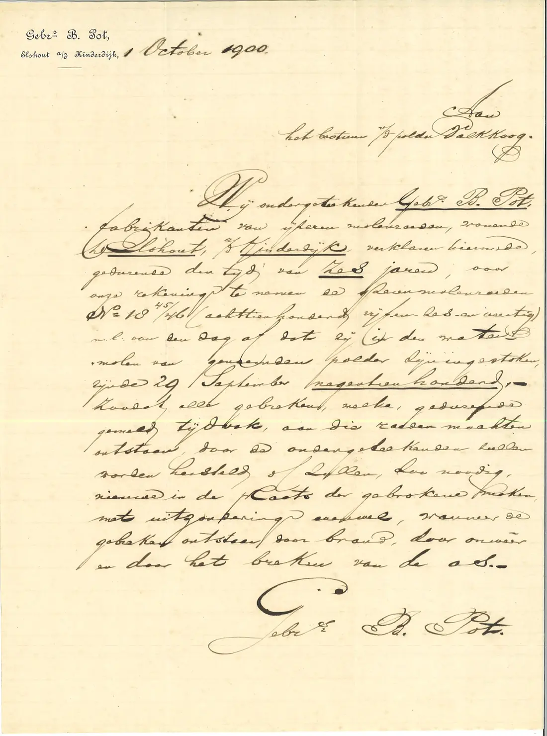 1, Roede 1845, Pot, Fred Prins, 24-10-2024Regionaal Archief Alkmaar, Garantie voor de Pot roeden 1845 en 1846. | Database Nederlandse molens
