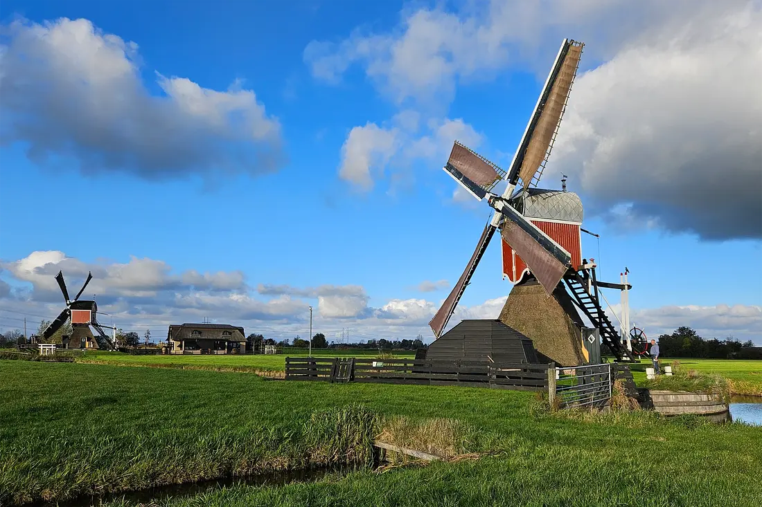 3, Molen 12220 De Kalkmolen (Hoogmade), Lukas Vandael (27-10-2024)&nbsp;De Kalkmolen met op de achtergrond de Doesmolen. | Database Nederlandse molens