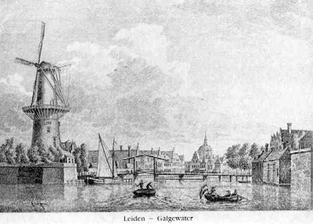 1, Molen 11742 De Korenbloem / De Koornbloem / De Korenmolen (walmolen) (Leiden), Ets van graveur Karel Frederik Bendorp 1784, ingezonden door J.N.J. Vondeling | Database Nederlandse molens