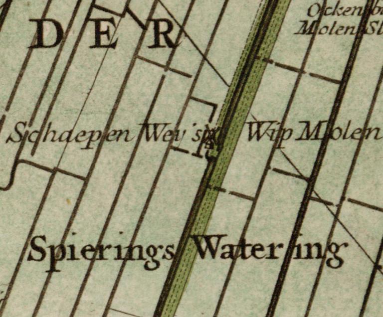 Molen 06903 b Schaapweidemolen (2e) (Rijswijk), deel van de Krukiuskaart 1712, collectie TU Delft | Database Nederlandse molens
