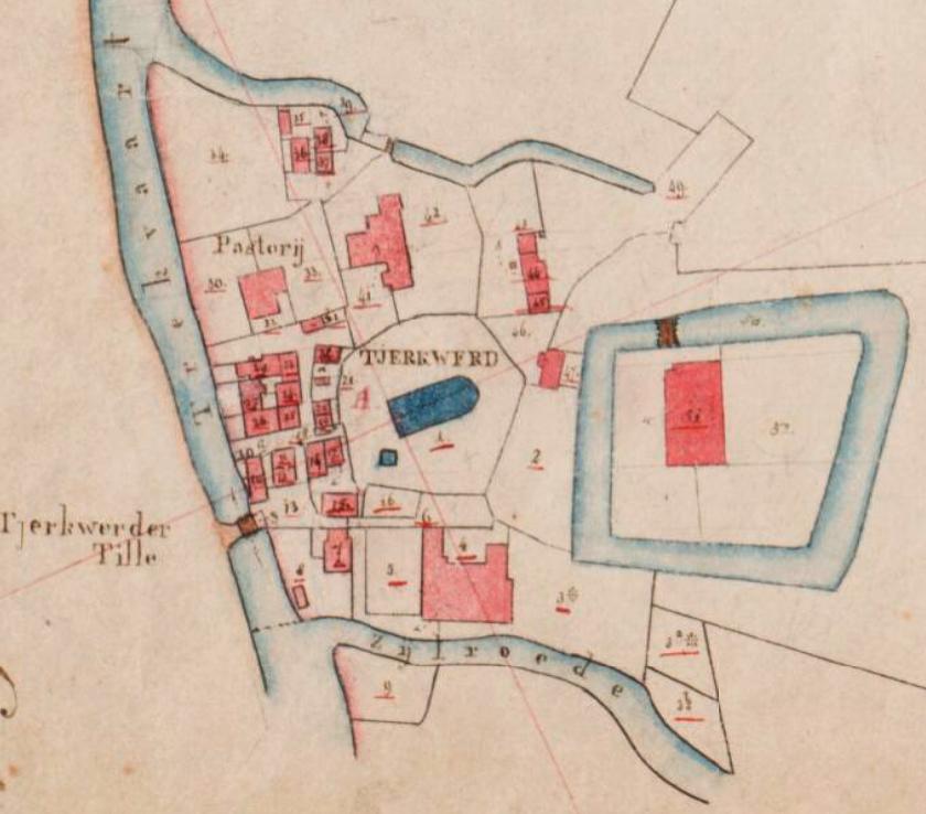 Molen 18038 De Slotsmolen (Tjerkwerd / Tsjerkwert), fragment van het kadaster 1811-1832 van Tjerkwerd | Database Nederlandse molens