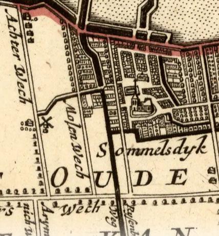 Molen 08243 De Korenbloem voorganger (Sommelsdijk), deel van een kaart van 1719, gemaakt door N.J.&nbsp; Visscher | Database Nederlandse molens