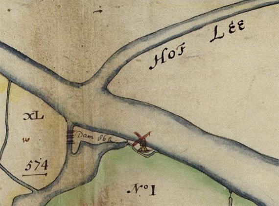Molen 06904 g Zwanburgerpolder (1e) (Warmond), Deel van een kaart uit 1595 | Database Nederlandse molens
