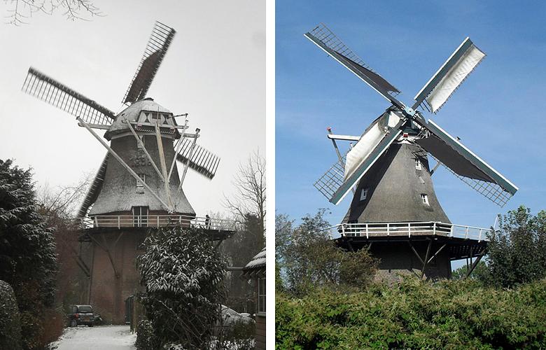 4, Molen 02734 De Heidebloem (Erica), Vincent Mepschen (links 18-12-2010, rechts 29-9-2011) | Database Nederlandse molens