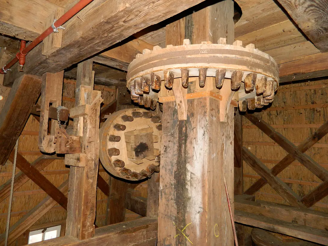 13, Molen 04264 De Paiser Meul (Peize), Vincent Mepschen (31-10-2021)Kammenluiwerk, let op de dubbele veldkruisen. | Database Nederlandse molens