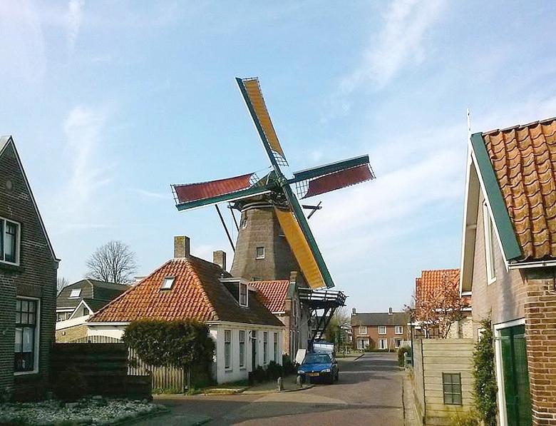 1, Molen 03295 't Lam ( Woudsend / Wâldsein), De molen gezien vanuit de Molestrjitte.  Teake Visser (29-3-2014). | Database Nederlandse molens