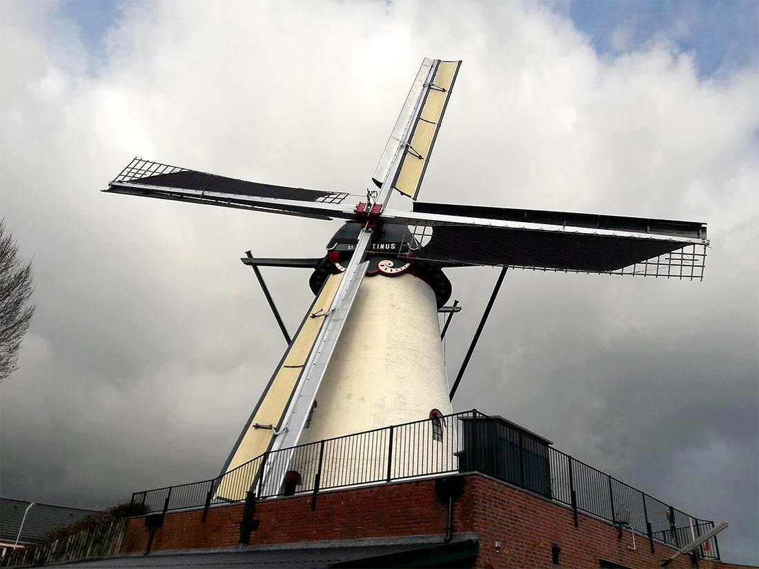 6, Molen 00866 Sint Martinus (Didam), Frans Reesing (30-11-2017)In nov 2017 is de molen voorzien van twee zeilen. Dit omdat door de bebouwing de biotoop slechter werd en de molen te vaak stil stond door geen wind vang. Het blijkt een ideale combinatie met de Ten Have regel kleppen.  | Database Nederlandse molens