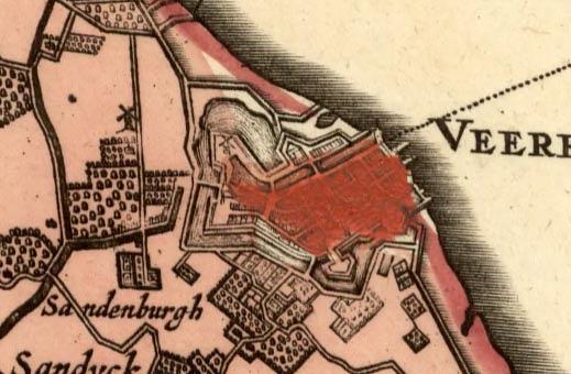 Molen 13741 Zanddijkse molen (Veere), Deel van kaart: Zelandiae Comitatus Novissima Tabvla.1719|Visscher, Nicolaes Jansz. | Database Nederlandse molens