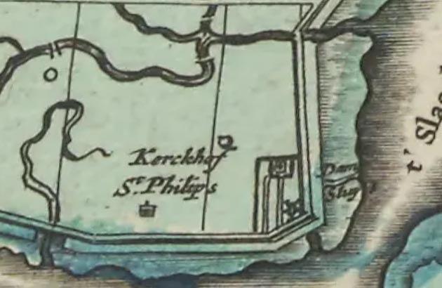 Molen 10379 (standerdmolen) (Sint Philipsland), detail van kaart: Vtraqve Bevelandia, &amp; Wolfersdyck...1665 Blaeu, Joan, 1596-1673 | Database Nederlandse molens