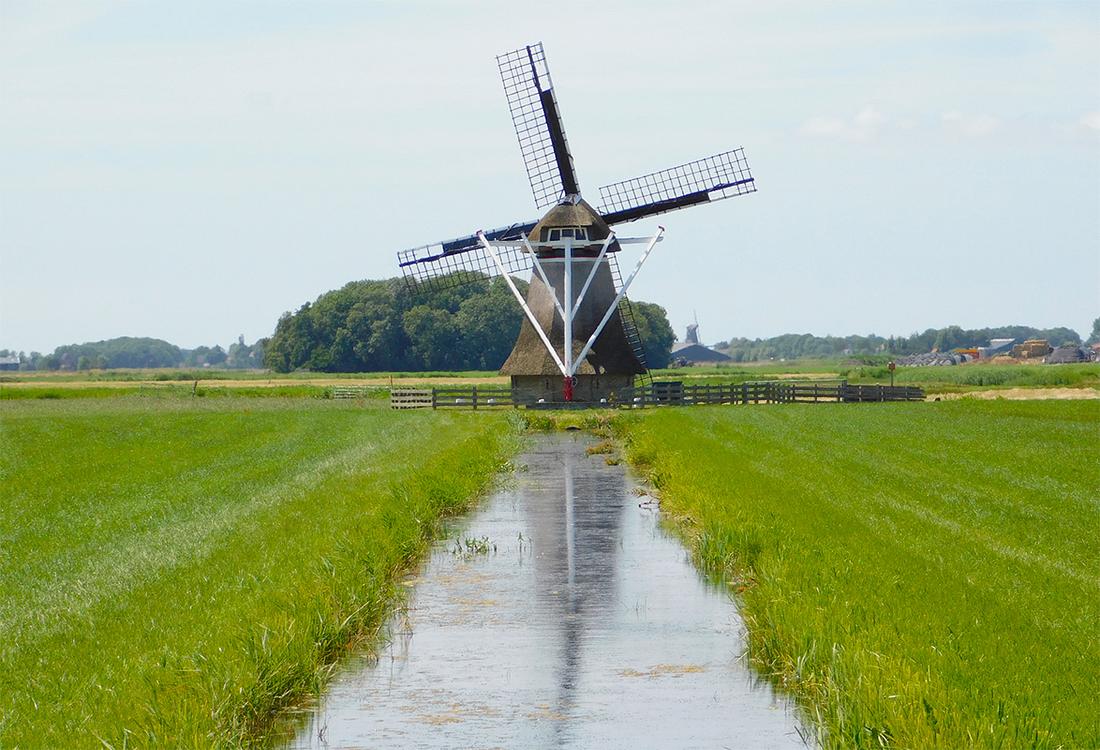 4, Molen 03067 De Klaarkampstermolen (Rinsumageest / Rinsumageast), Piet Glasbergen (7-7-2018)<br>De molen op zijn zomers; in de verte De Zwaluw te Burdaard.&nbsp; | Database Nederlandse molens