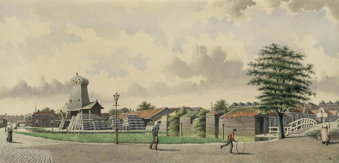 Molen 06492 x Koning Salomon (Amsterdam), Tekening van Rieke, J.M.A. (1851-1899)
collectie Stadsarchief Amsterdam | Database Nederlandse molens