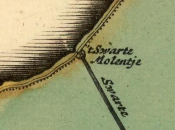 Molen 07850 Zwartepolder, De Zwarte Molen (Aalsmeer), Detail van kaart, Nieuwe Accurate Kaart Van Amstellandt
1725|Gerrit Droogenham | Database Nederlandse molens