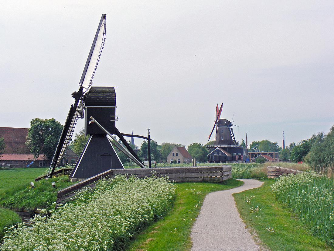 6, Molen 12215 Terpensmole (vh. Himmole) (IJlst / Drylts), Martin E. van Doornik (12-5-2018)De Terpensmole met op de achtergrond houtzaagmolen De Rat. | Database Nederlandse molens
