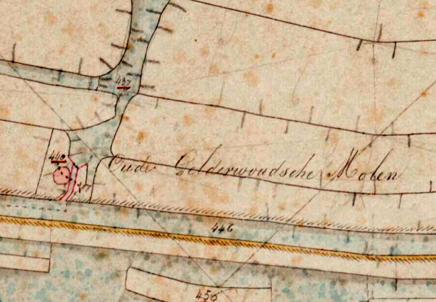 2, Molen 00960 Oude Gelderswoudsche polder, De Steenen Beer (Zoeterwoude), detail van de Kadastrale kaart 1811-1832: minuutplan Zoeterwoude, Zuid-Holland, sectie D, blad 03, nr 440 (MIN08236D03) | Database Nederlandse molens