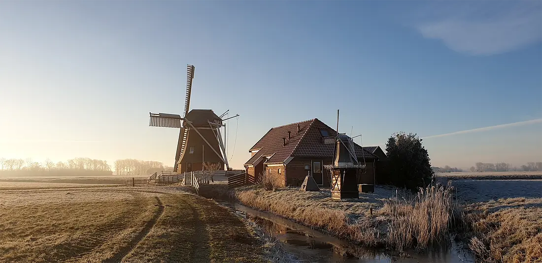 5, Molen 00469 De Jonge Held (Leegkerk), Jeffrey Cusiël (31-1-2021)De molen, molenaarshuis en een van de speelmolens in de achtertuin.  | Database Nederlandse molens