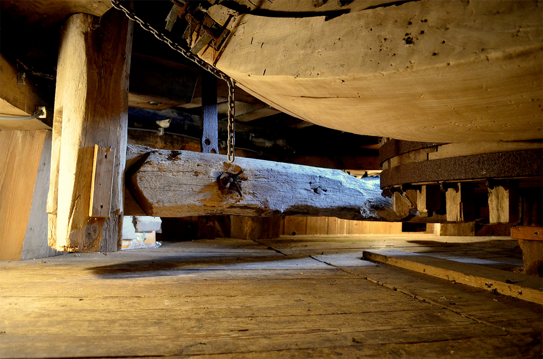 13, Molen 00489 De Onderneming (Vierhuizen), Rob Hoving (7-5-2017)Zicht op de kapzolder. Bijzonder is dat de kapzolder bij deze molen hoger zit als normaal. Een hanetree is niet nodig en is hier dus ook niet aanwezig. | Database Nederlandse molens