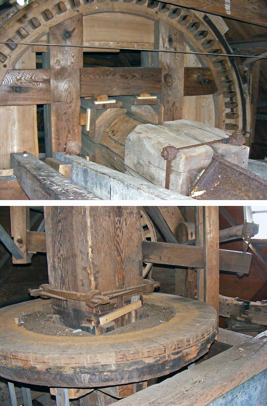 6, Molen 00568 Molen Berg (Winschoten), Onder: in Groningen komt een sleepluiwerk maar weinig voor. Het luiaswiel is een gewezen schijf uit een schijfloop.  Martin E. van Doornik (9-5-2015). | Database Nederlandse molens