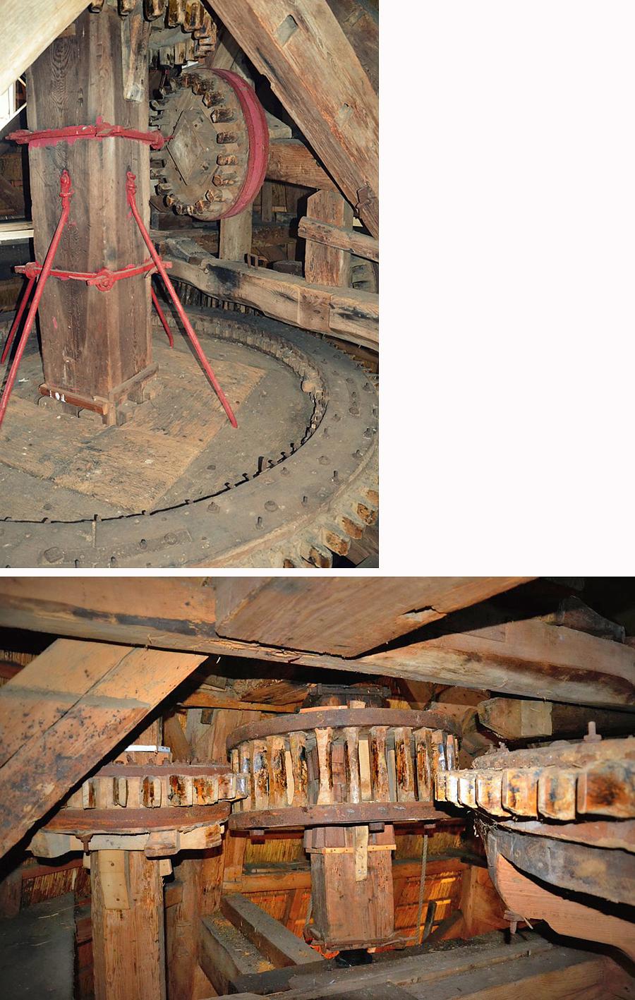 13, Molen 06408 De Vriendschap (Winsum), Martijn Scholtens (10-1-2014)Boven: het 'massief' uitgevoerde spoorwiel. Onder: de tussenschijfloop voor het koppel maalstenen. | Database Nederlandse molens