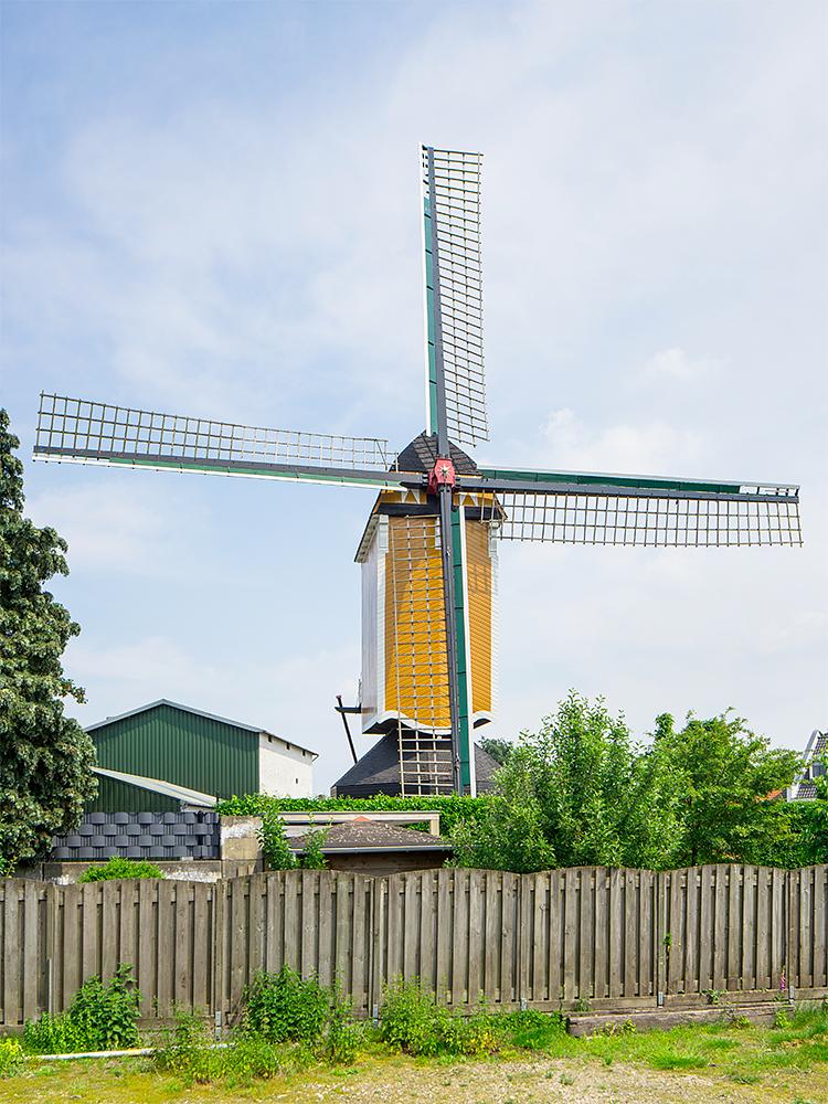 Molen 01938 (Naamloos) (Boekel), Marcel van Nies (29-5-2018)Ook een molen die niet mag draaien moet onderhouden worden. Aan de walpen hangt een kabel gereed om de roeden te kunnen doorhalen. | Database Nederlandse molens