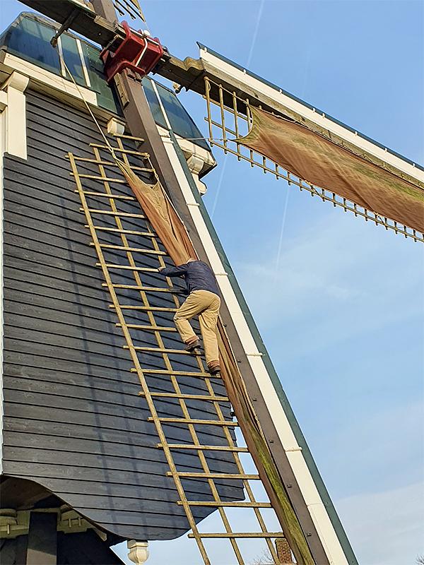 4, Molen 02002 De Akkermolen (Zundert), Pieter Zuijkerbuijk (28-12-2019)Molenaar Joep Lindner legt vier volle zeilen voor. | Database Nederlandse molens