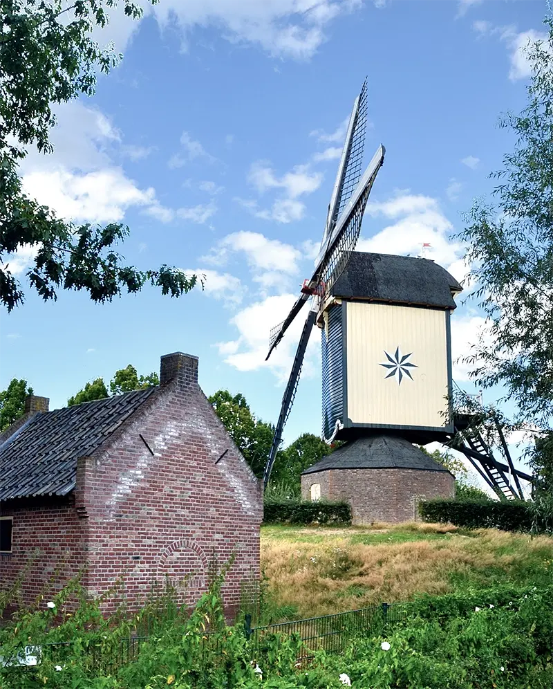 4, Molen 12194 Windlust (Nistelrode), Rob Pols (5-8-2022)De molen met een stenen bakhuisje op het erf.  | Database Nederlandse molens