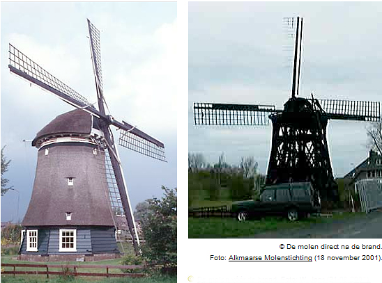 5, Molen 00312 De Sluismolen (Alkmaar), Willem Jans (21-8-2001)De molen vóór de brand. | Database Nederlandse molens