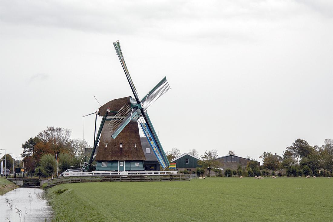 5, Molen 12226 De Nachtegaal (Middenbeemster), Bram Westerink (13-10-2019)De molen draait met zeilen geschilderd door kinderen van de 4 basisscholen in de Beemster. | Database Nederlandse molens