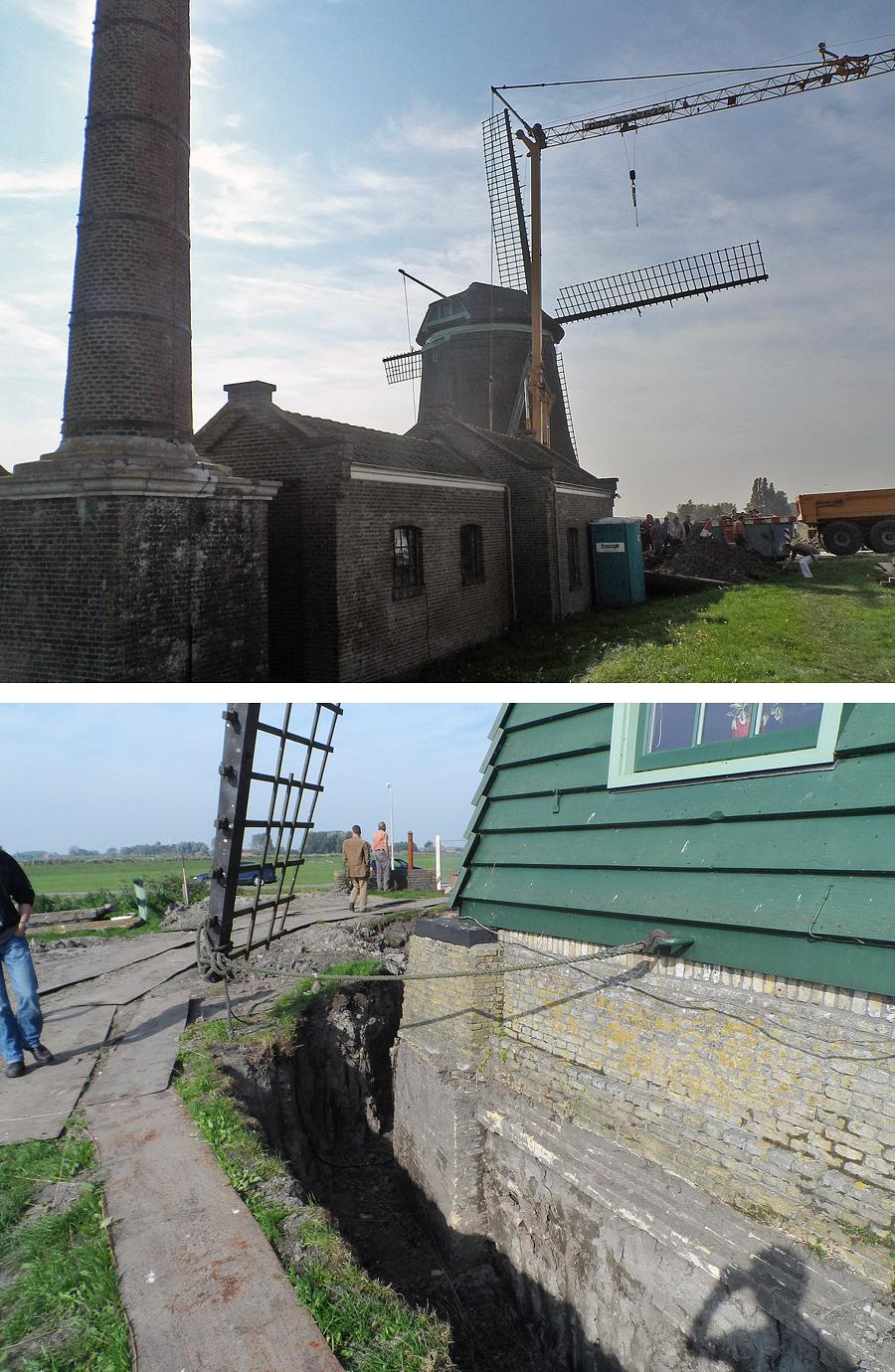 5, Molen 00773 De Kaagmolen (Spanbroek), Werkzaamheden aan de Kaagmolen, waarbij de fundering is uitgegraven.  Julius Meijer (4-10-2014). | Database Nederlandse molens