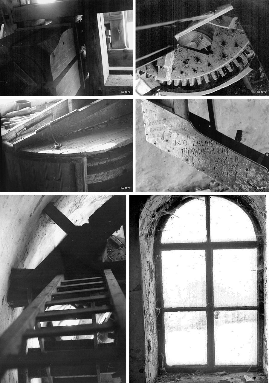 11, Molen 02483 't Wissel (Elst), Een collage van oude interieuropnamen.  Henry Roks (1976). | Database Nederlandse molens