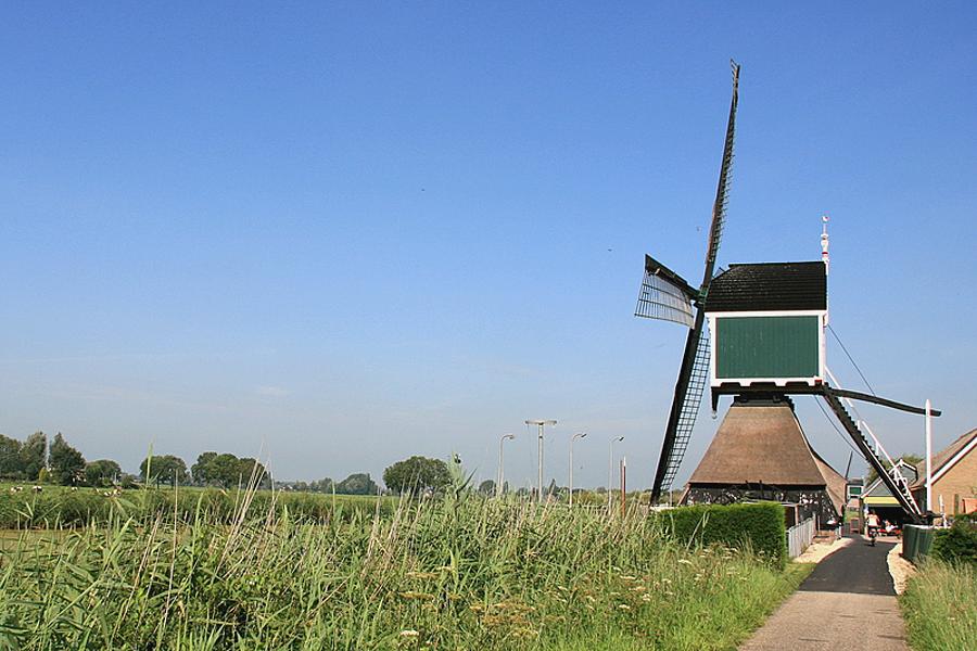 2, Molen 01488 Graaflandse Molen (Groot-Ammers), Onder de trap op de achtergrond de Gelkenes Molen.  John Scholte (2-8-2011). | Database Nederlandse molens