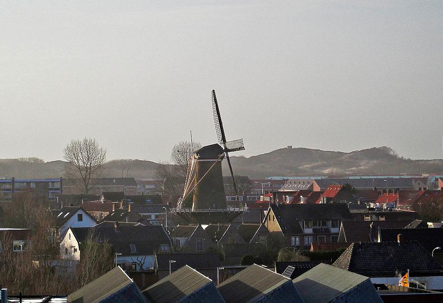 3, Molen 01781 De Geregtigheid (Katwijk), Piet Glasbergen (8-2-2015)De molen en zijn omgeving met de duinen op de achtergrond. | Database Nederlandse molens