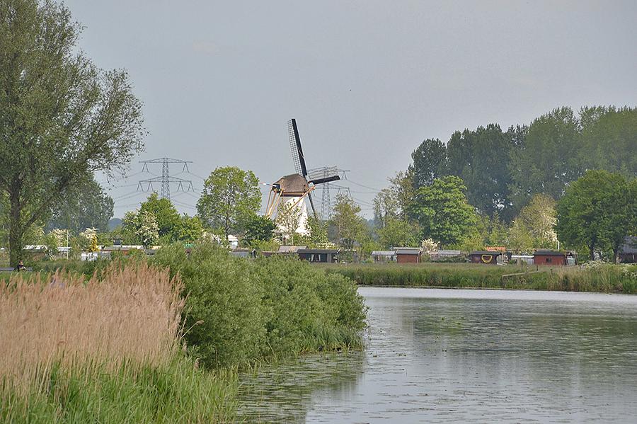 5, Molen 01499 Kortlandse molen (Alblasserdam), Rob Pols (15-5-2015)De molen gezien vanaf de Overwaard in Kinderdijk, dus vanuit het westen. Ook hier valt de omringende begroeiing op! | Database Nederlandse molens