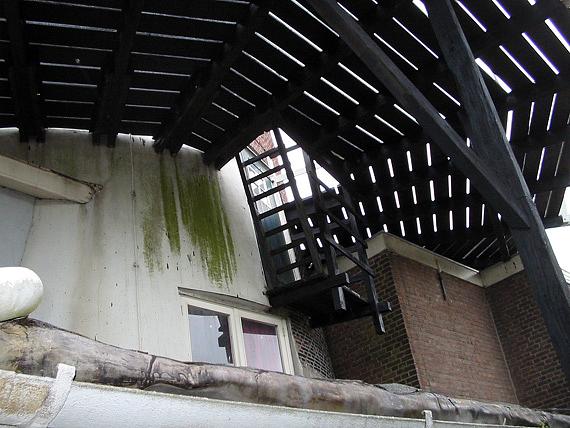 4, Molen 00046 De Arkduif (Bodegraven), Rob Pols (21-7-2005)Het merkwaardige trapgat in de stelling met toegang tot een deur net ònder de stelling.  | Database Nederlandse molens