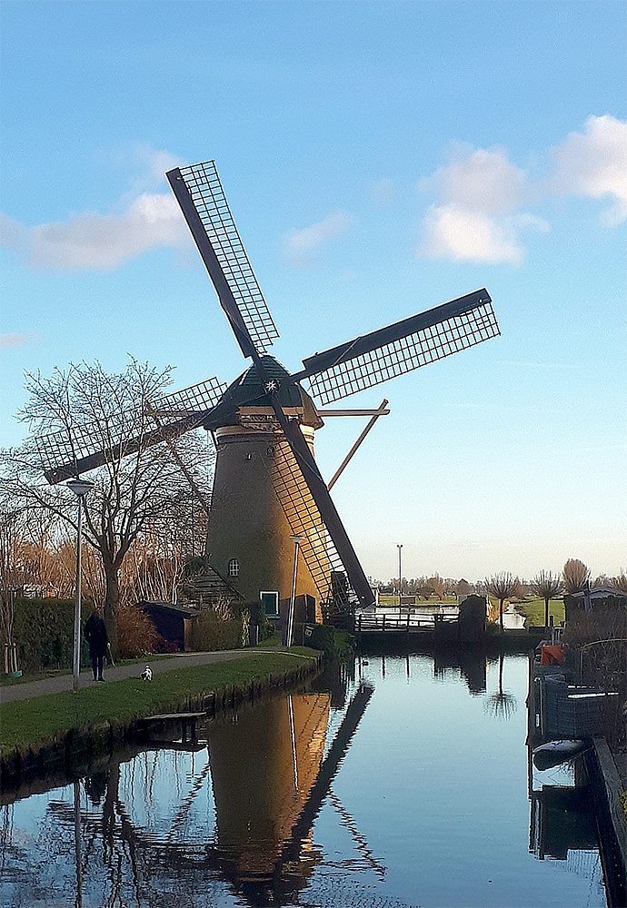 2, Molen 02539 De Kerkmolen (Molenaarsgraaf), Tony Hop (16-2-2018)De wieken in rouwstand vanwege het overlijden van molenaar Addy Stolk. | Database Nederlandse molens