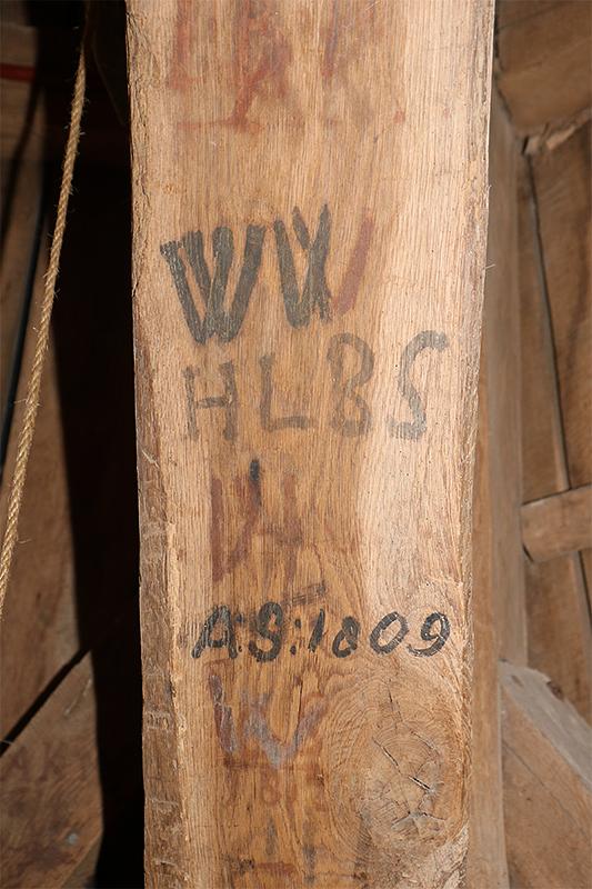 16, Molen 00900 Bataaf (Winterswijk), Ronald Bakker (9-2-2019)In de molen bevinden zich vele inscripties. Deze dateert uit 1809, acht jaar na de bouw van de molen. | Database Nederlandse molens