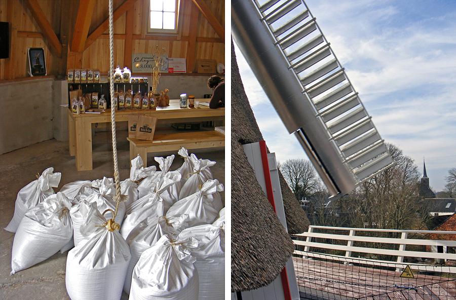 5, Molen 13211 Windlust (Burum / Boerum), Martin E. van Doornik (7-3-2015)Links: de zakken die staan te wachten.... Rechts met de kerktoren op de achtergrond. | Database Nederlandse molens