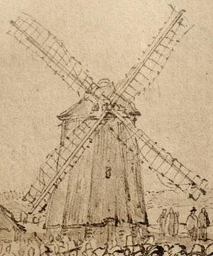 Molen 08288 Noordpolder, Raemolen / Galgemolen (1e) (Den Haag), detail onderstaande prent  | Database Nederlandse molens