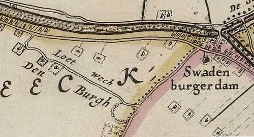 1, Molen 16204 Grutmolen in de Loet (Zwammerdam), Kaartfragment van J.J.Dou,St. van Brouckhuijsen, 1647 | Database Nederlandse molens