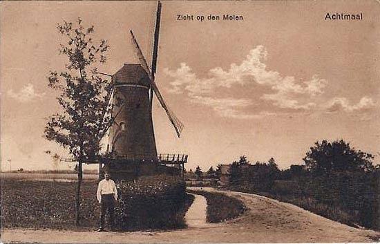 1, Molen 01999 Molen van Nous (Achtmaal), Ansichtkaart, ca 1918, coll. Gerda Smits | Database Nederlandse molens