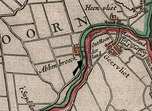 1, Molen 13110 (korenmolen) (Abbenbroek), fragment kaart Johan Blaeu, 1657 | Database Nederlandse molens