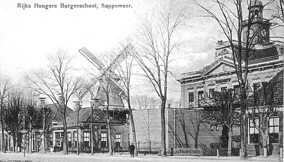 1, Molen 00675 b De Leeuw / Molen van Bosscher (Sappemeer), Ansichtkaart, coll. Hendrik Watermulder, rond 1908 | Database Nederlandse molens
