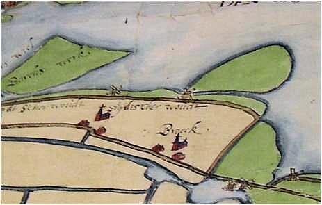 1, Molen 03526 j Polder Geestmerambacht, Molen D (Broek op Langedijk), Detail kaart Gerrit Dirksz. Langendijk, 1608 | Database Nederlandse molens