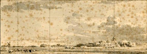 1, Molen 10358 Molen de Visser voorganger (Meliskerke), Pentekening van Cornelis Pronk, 1691-1759, coll. Nationaal Archiefzoektermen:Meliskerke 1745 | Database Nederlandse molens