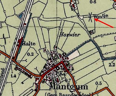 1, Molen 17846 (watermolentje) (Mantgum), Detail top. kaart 1932 | Database Nederlandse molens